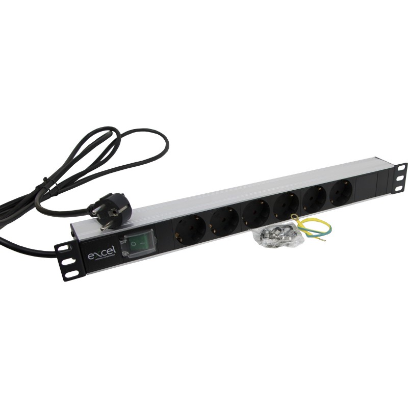 Bara alimentare PDU 6 prize schuko cu intrerupator cu LED 1U 19 inch 16AMP